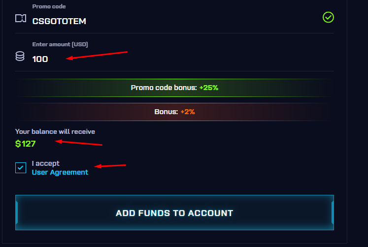 How to Use a CSGONet Promocod step 4