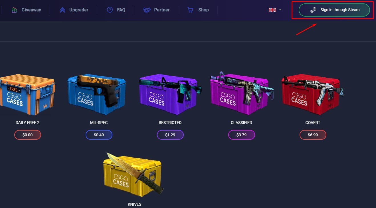 log into your account on csgocases