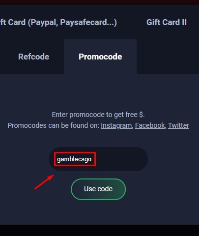 Use promocode on csgocases