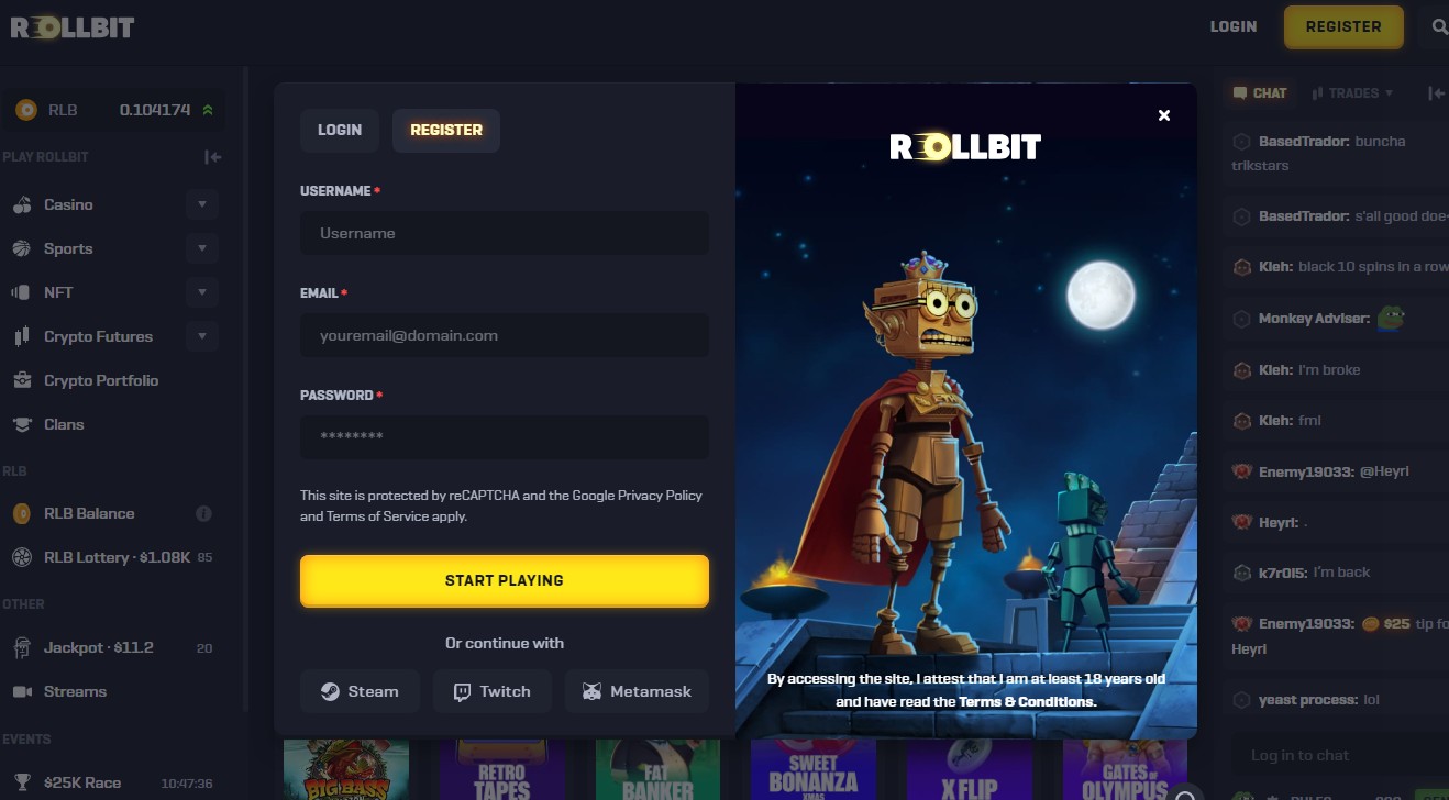 Sign up on Rollbit.com