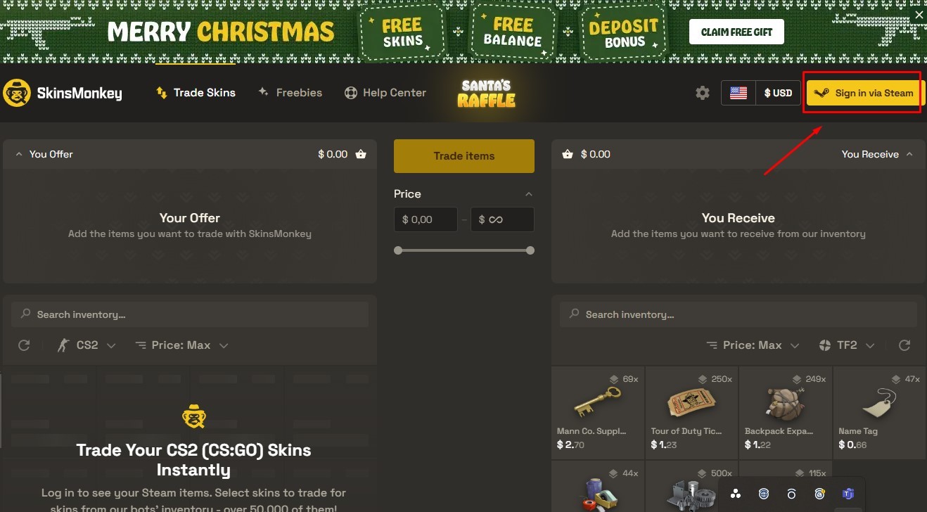 log-in on skinsmonkey