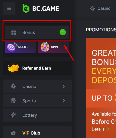 bonus on bc.game