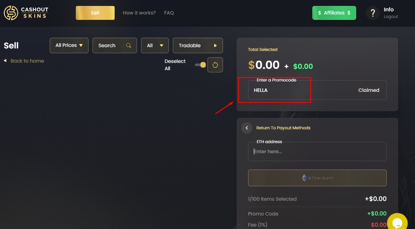 cashoutskins bonus code