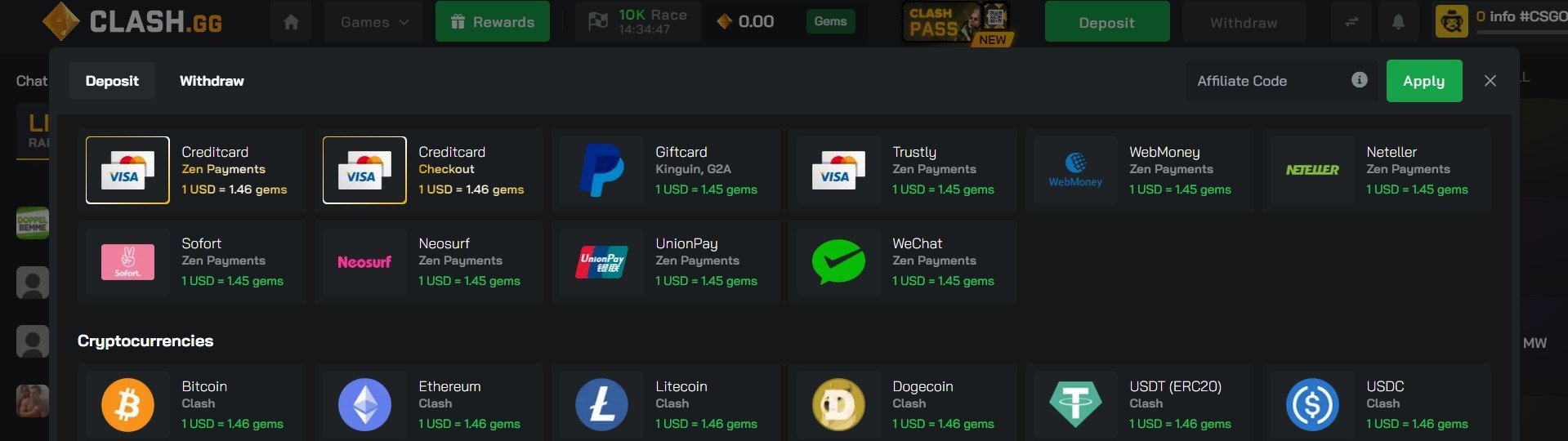 deposit and withdraw cs2