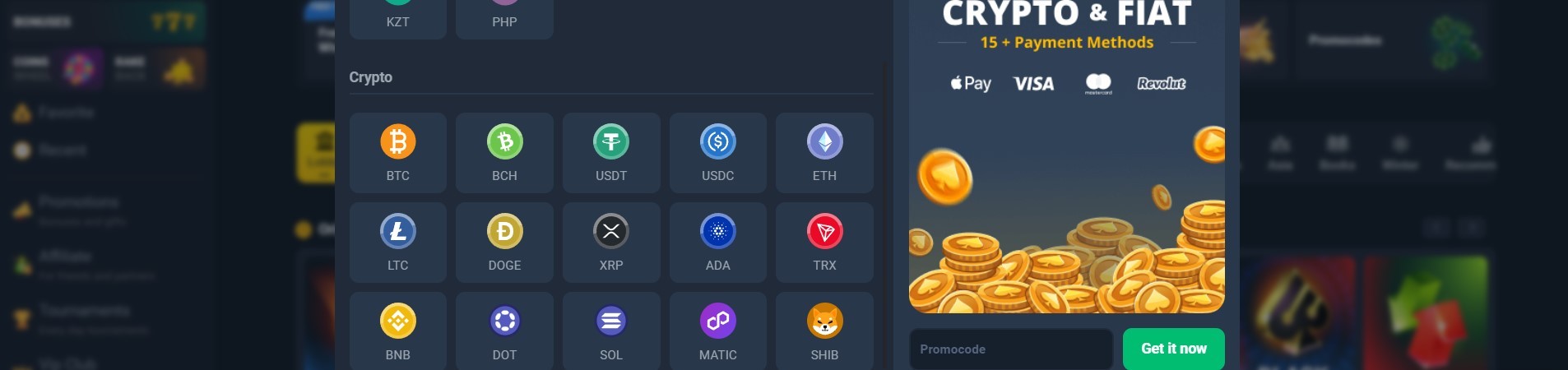 Methods of deposit on coins.game