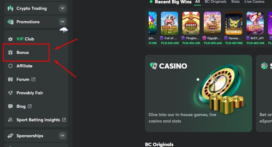 BC.Game bonus section