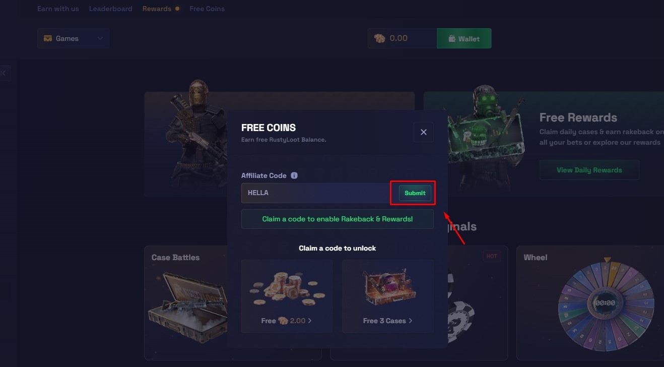 Apply button on rustyloot
