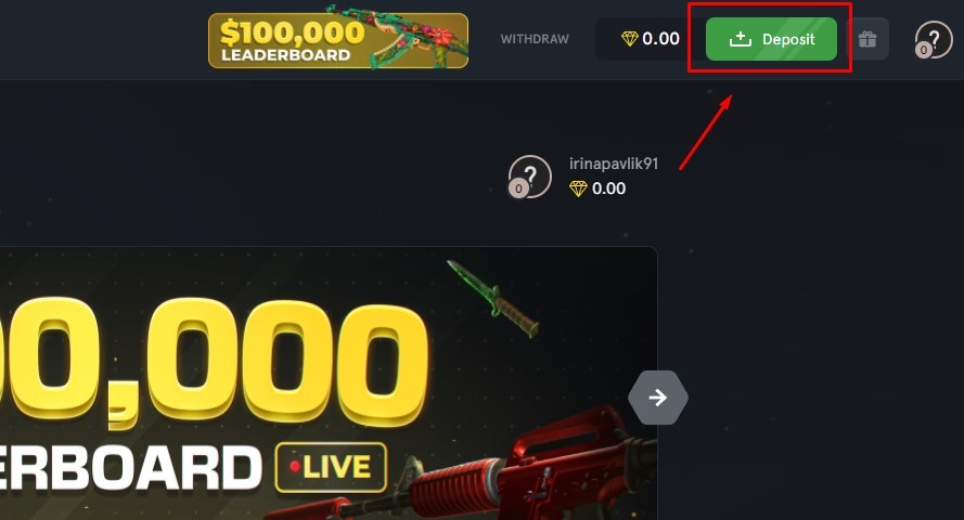 Deposit section on csgostake