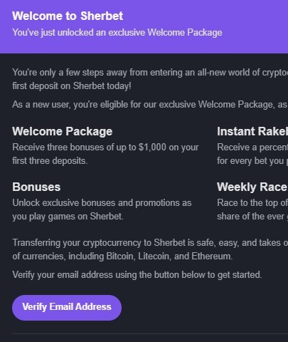 Confirm your email on sherbet.com