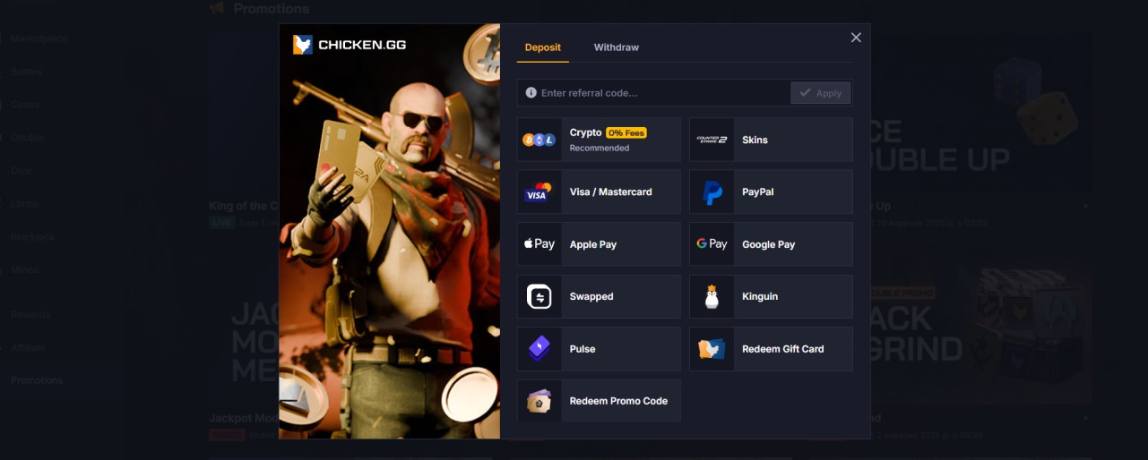 Chicken.gg Payments and Withdrawals